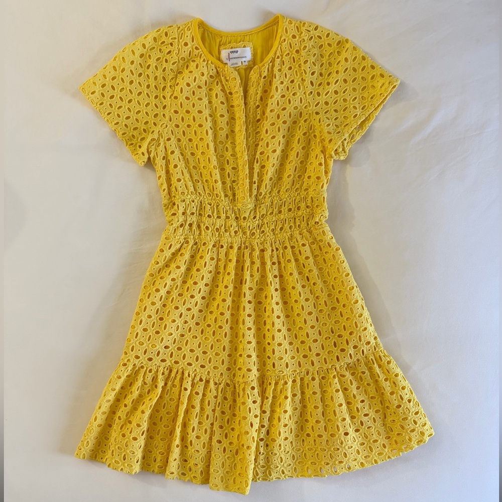 Anthropologie Somerset Yellow Eyelet Mini Dress Size XS
Lined